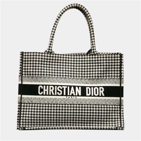 black and beige houndstooth embroidered dior book tote|Authenticated Dior Medium Houndstooth Embroidered Book Tote .